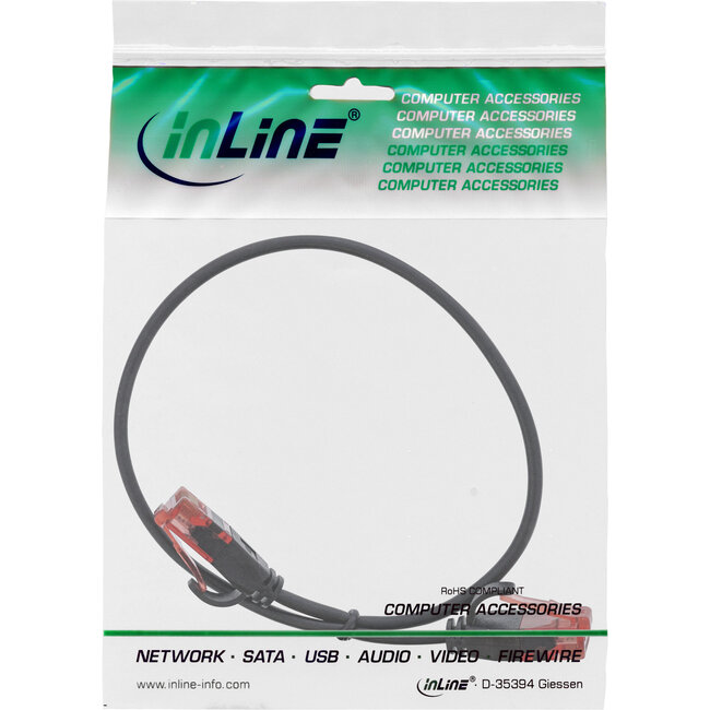 InLine® Slim Patchkabel, U/UTP, Cat.6, zwart, 0,3m
