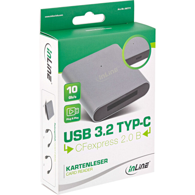 InLine® kaartlezer USB 3.2 Gen.2 USB-C of USB-A, voor CFexpress Type-B kaarten