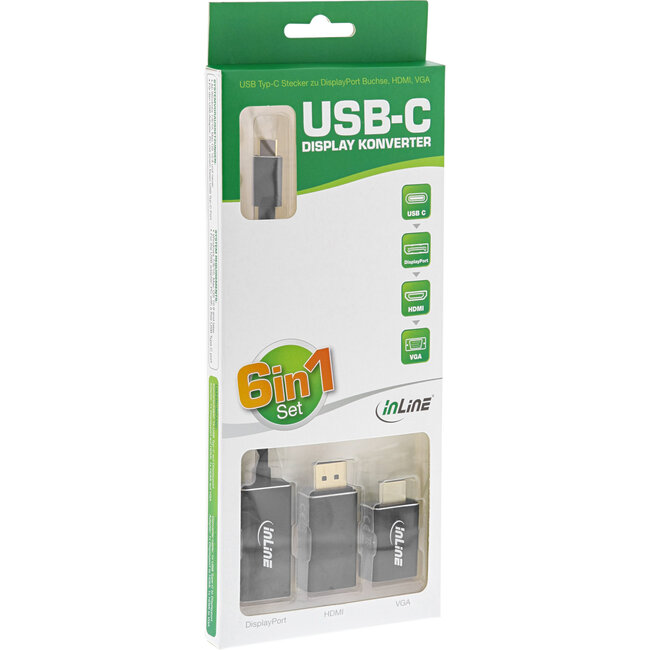 InLine® USB Display Converter Set 6-in-1, 4K/60Hz zwart