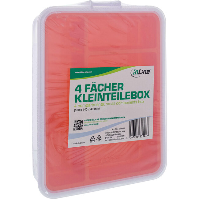 InLine® Kleine onderdelenbak, 4 compartimenten, afmetingen: 180x140x40mm, oranje