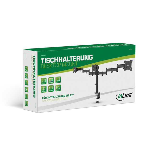 InLine® bureausteun voor 3x TFT/LCD/LED tot 68cm (27"), max. 3x8 kg