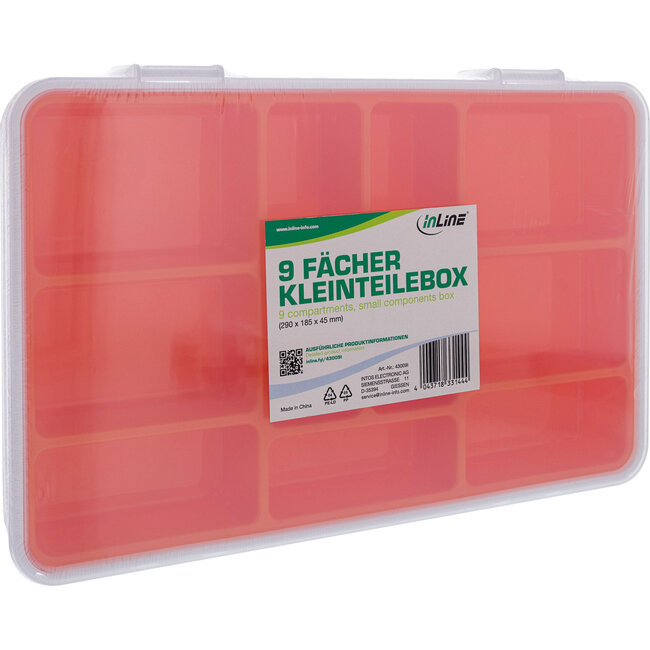 InLine® Kleine onderdelenbak, 9 compartimenten, afmetingen: 290x185x45mm, oranje