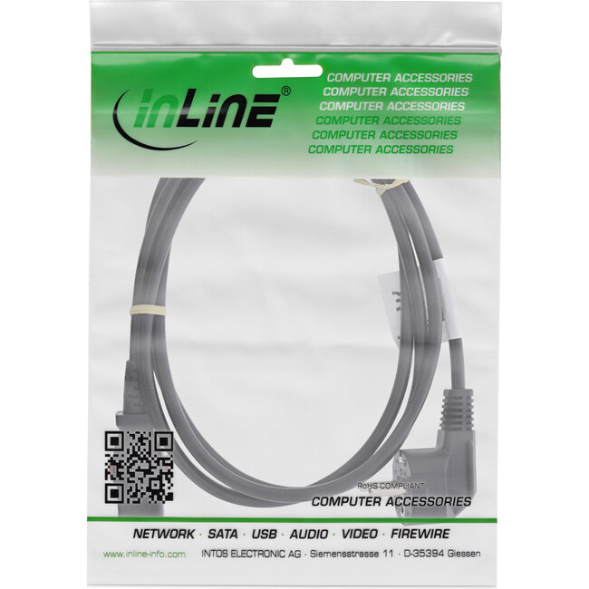 InLine® Netkabel, haaks aardingscontact naar C13 vergrendelbaar, 2m