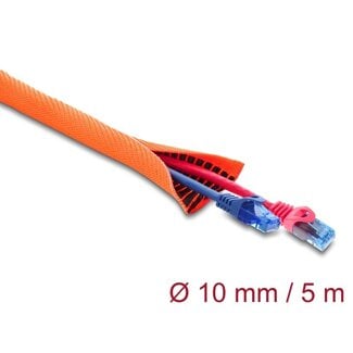 DeLOCK Delock Cable Protection Sleeve with black Wear Warning indicator self-closing double-layered 5 m x 10 mm orange