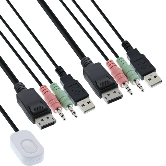 InLine® 2-Poorts Kabel KVM Switch, Displayport 1.2, 4K, USB, met Audio