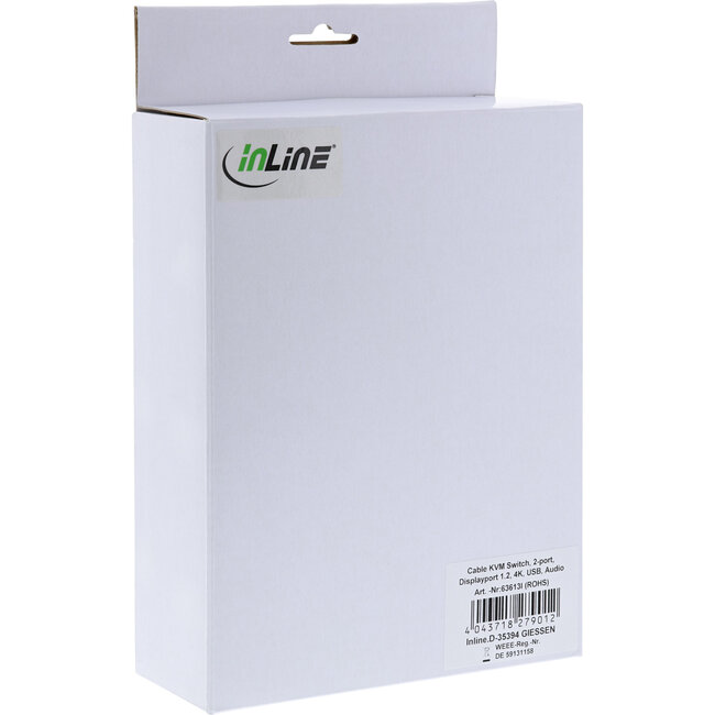 InLine® 2-Poorts Kabel KVM Switch, Displayport 1.2, 4K, USB, met Audio