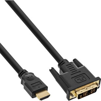 InLine® InLine® HDMI-DVI kabel, zwart/goud, HDMI male naar DVI 18+1 male, 10m