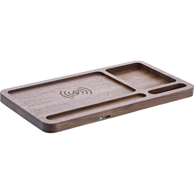 InLine® WoodCharge-Organiser met geïntegreerd Qi-oplaadoppervlak van walnoothout