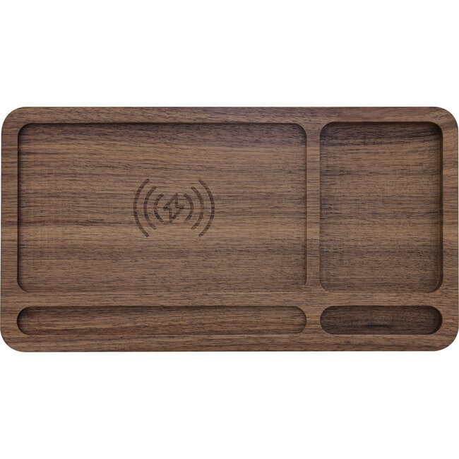 InLine® WoodCharge-Organiser met geïntegreerd Qi-oplaadoppervlak van walnoothout