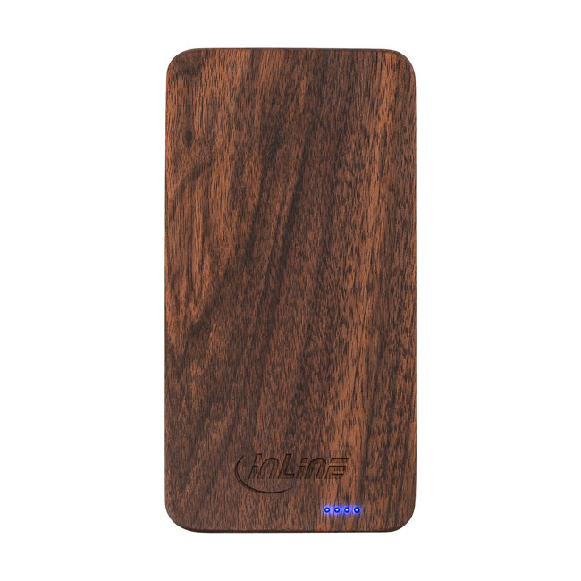 InLine® houtplaat, USB powerbank 5.000mAh, met LED-display, echt hout, walnoot