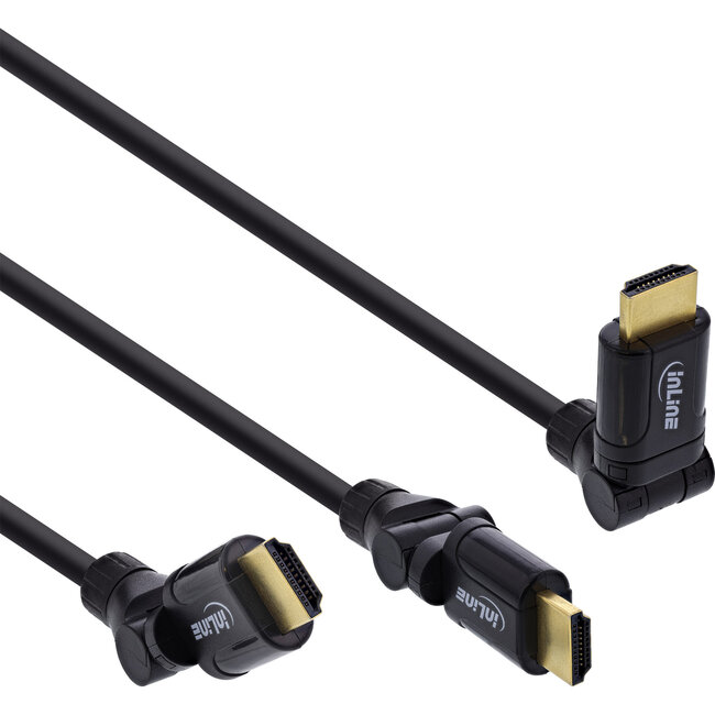 InLine® HDMI HS kabel met ethernet, male / male, zwart, flex. bocht, 3m