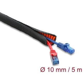 DeLOCK Delock Cable Protection Sleeve with orange Wear Warning Indicator self-closing double-layered 5 m x 10 mm black