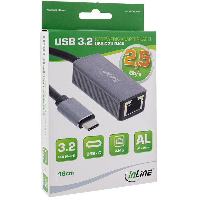 InLine® USB 3.2 netwerkadapterkabel, 2,5 Gb/s Gigabit netwerk, USB-C