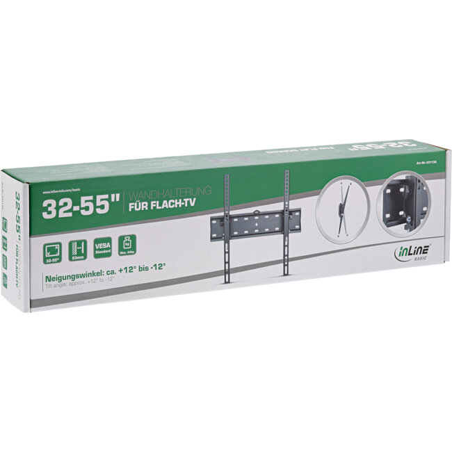 InLine® Basic muurbeugel, kantelbaar,voor platte TV 81-140cm (32-55"), max. 40kg