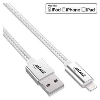 InLine® InLine® Lightning USB-kabel,voor iPad,iPhone,zilver/alum.1m MFi-gecertificeerd