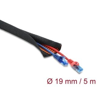 DeLOCK Delock Cable Protection Sleeve with orange Wear Warning Indicator self-closing double-layered 5 m x 19 mm black