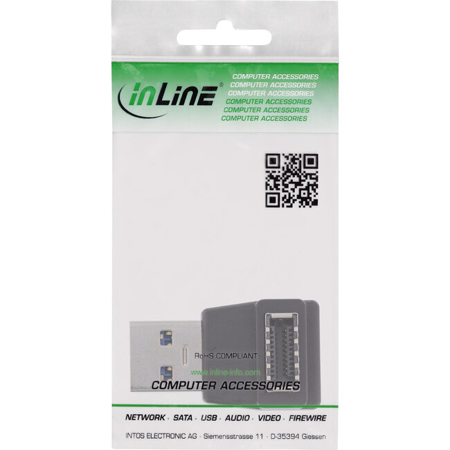 InLine® USB 3.2 adapter, USB-A male naar interne USB-E female op voorpaneel