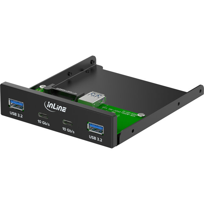 InLine® 3,5" voorpaneel, 2x USB-A + 2x USB-C, 10Gb/s, metaal, zwart