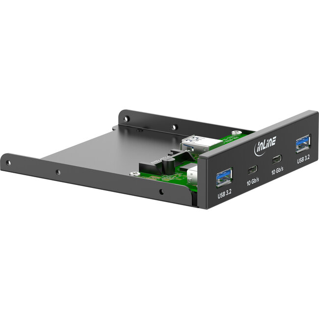 InLine® 3,5" voorpaneel, 2x USB-A + 2x USB-C, 10Gb/s, metaal, zwart