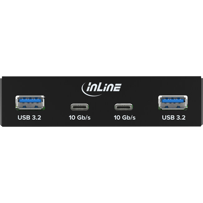 InLine® 3,5" voorpaneel, 2x USB-A + 2x USB-C, 10Gb/s, metaal, zwart