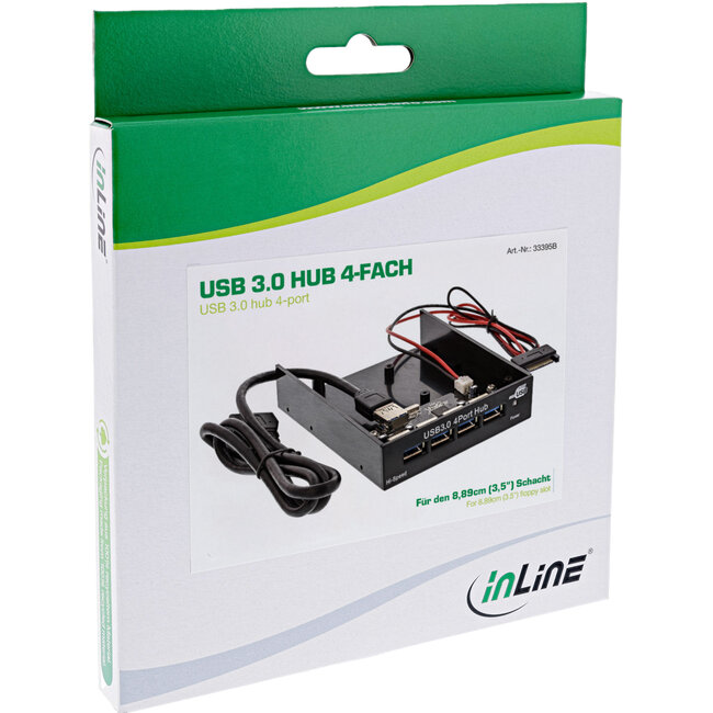 InLine® USB hub 3.0 4x voor het 3.5" (8.89cm) slot, zwart
