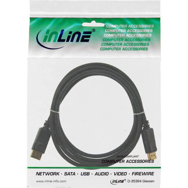 InLine® DisplayPort 1.4 kabel, zwart, vergulde contacten, 0,5m