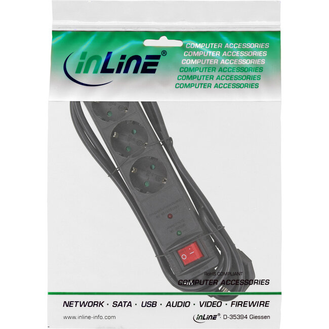 InLine® contactdoos, 3-voudig aardingscontact, ÜSS, zwart