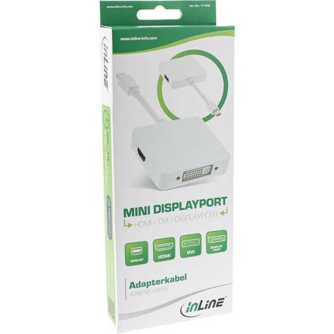 InLine® Mini DisplayPort naar HDMI/DVI/DisplayPort-adapterkabel, wit