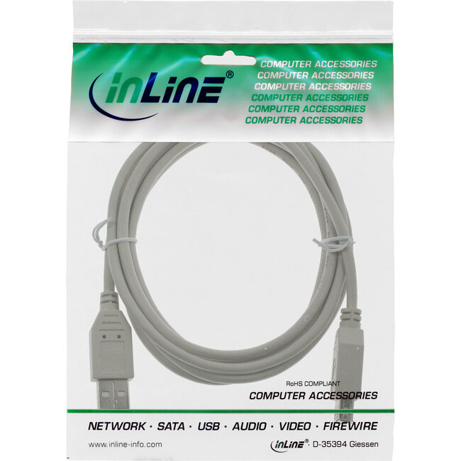 InLine® USB 2.0 kabel, male / female, type A, beige/grijs, 0,5m