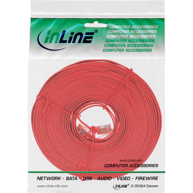InLine® Patchkabel plat, U/UTP, Cat.6, rood, 10m