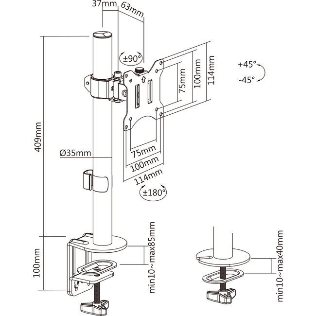 InLine® tafelbevestiging, voor LCD/LED-scherm tot 81cm (32"), max. 9kg, zwart