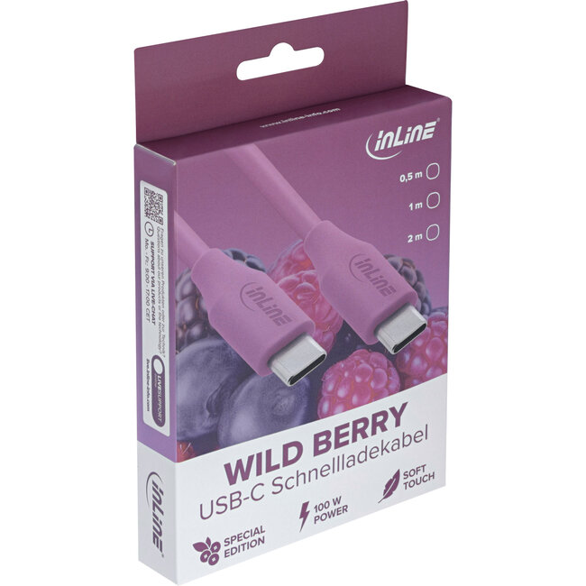 InLine® USB 2.0-kabel, USB-C-snelladingskabel 100 W, Wild Berry/violet 0,5