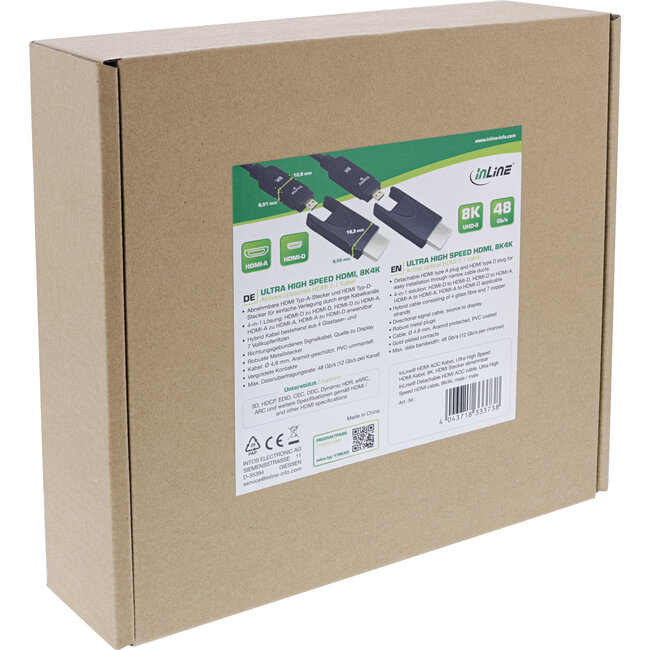 InLine® HDMI AOC-kabel, Ultra High Speed HDMI, 8K4K, afneembare stekker, 40 m