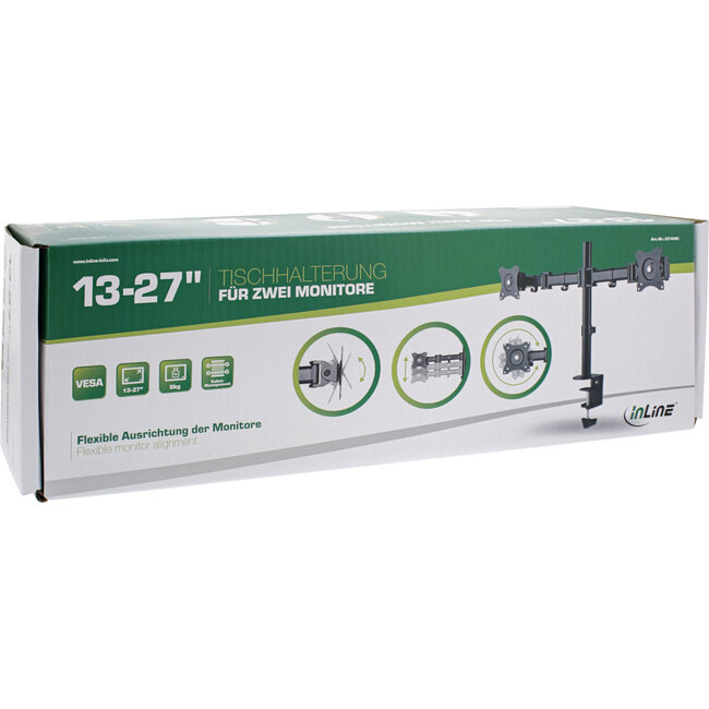 InLine® bureauhouder, voor 2x TFT/LCD/LED tot 68cm (27"), max. 2x8 kg