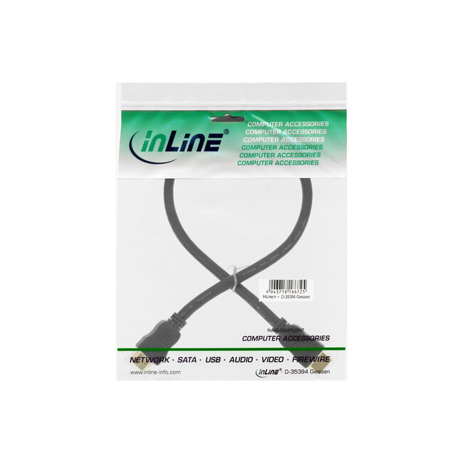 InLine® HDMI High Speed kabel met ethernet, male / male, zwart/goud, 3m