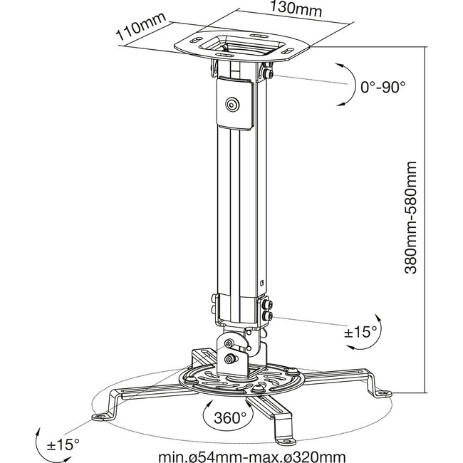 InLine® Basic projector plafondbeugel, 38-58cm, max. 13,5kg