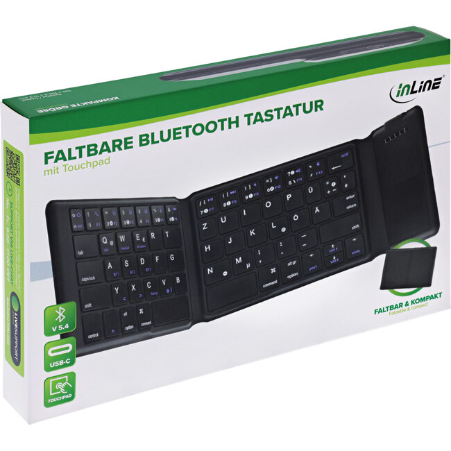 InLine® Opvouwbaar Bluetooth-toetsenbord met touchpad, zwart