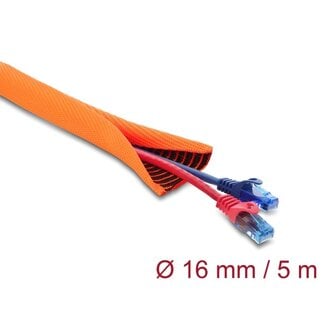 DeLOCK Delock Cable Protection Sleeve with black Wear Warning indicator self-closing double-layered 5 m x 16 mm orange