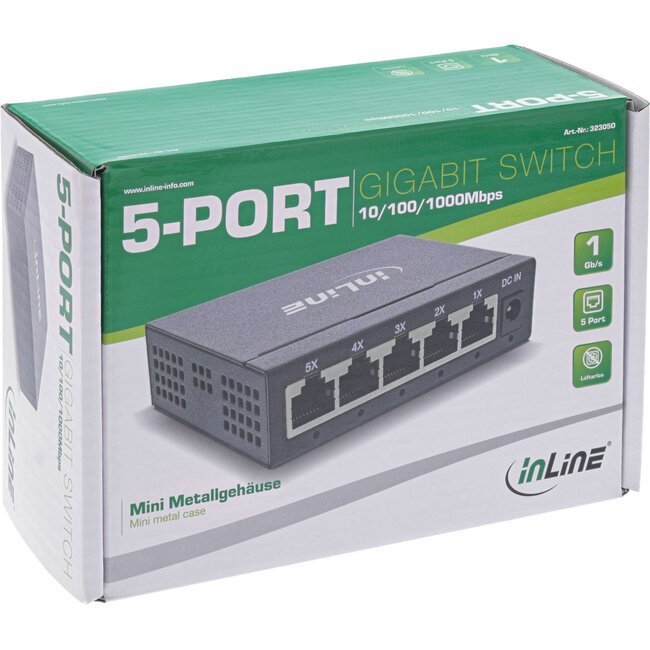 InLine® 5-poorts Gigabit-switch, 1 Gb/s, desktop, metalen behuizing