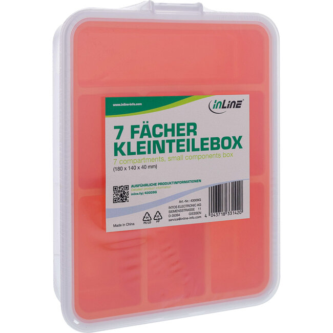 InLine® Kleine onderdelenbak, 7 compartimenten, afmetingen: 180x140x40mm, oranje