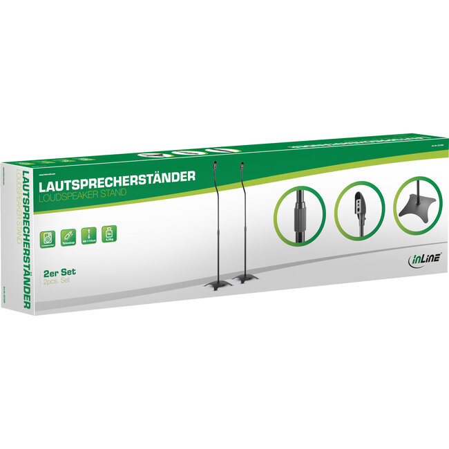 InLine® Luidsprekerstatief telescopisch 68-110cm, 2 stuks, zwart