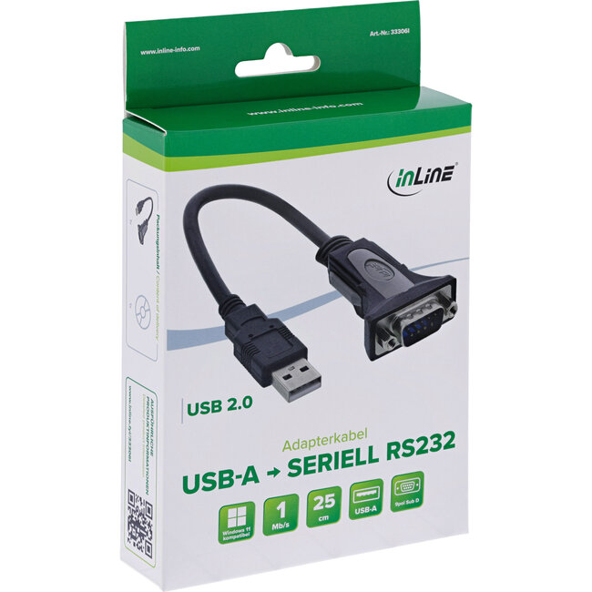 InLine® USB 2.0 naar seriële adapterkabel, USB A naar 9-pin Sub D male, 0,25m