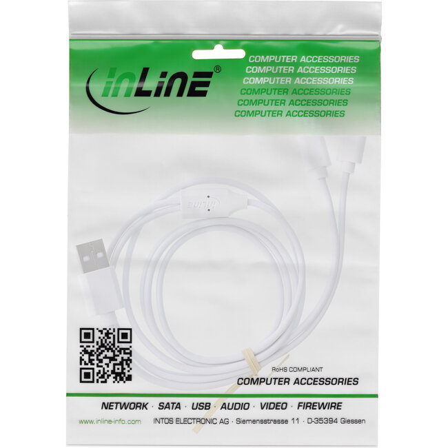 InLine® USB 2in1 Y-oplaadkabel, 1x USB-A-stekker naar 2x USB-C-stekker, wit 0,5m