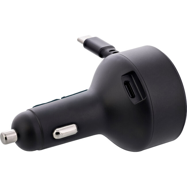 InLine® Dual USB-C auto power adapter 12/24V, verlengbare kabel, 75W