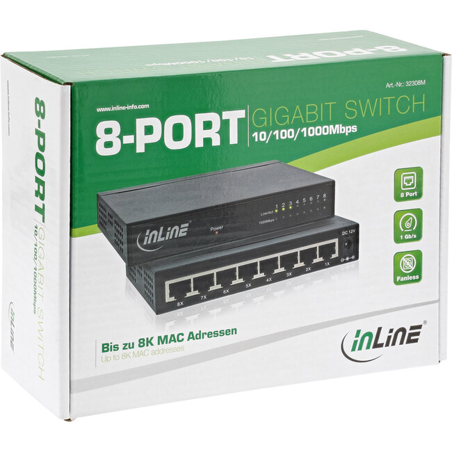 InLine® 8-poorts Gigabit-switch, 1 Gb/s, desktop, metalen behuizing