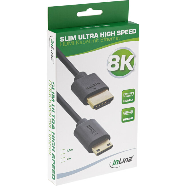 InLine® Slim Ultra High Speed HDMI kabel, 8K4K, A male / C male (mini), 1,5m