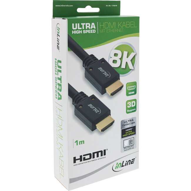 InLine® HDMI kabel, Ultra High Speed HDMI kabel, 8K4K, male / male, 1m