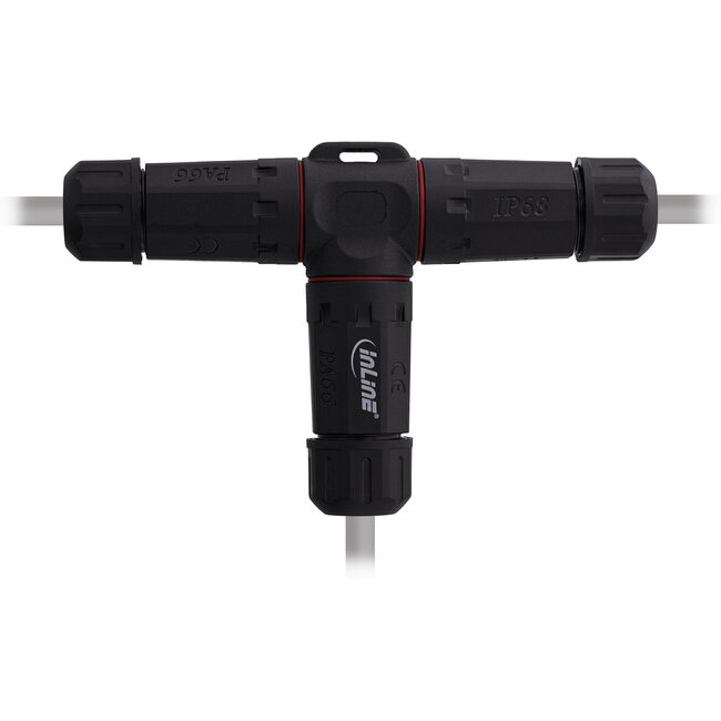 InLine® Voedingskabel koppelaar, IP68, 3-polig, 3-weg, M20, zwart