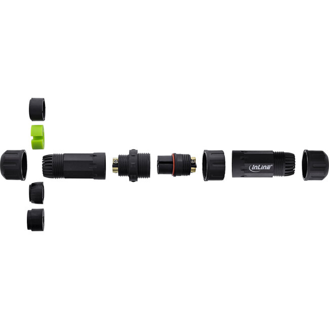 InLine® Voedingskabel koppelaar, IP68, 3-polig, stekker/contactdoos, M20, zwart