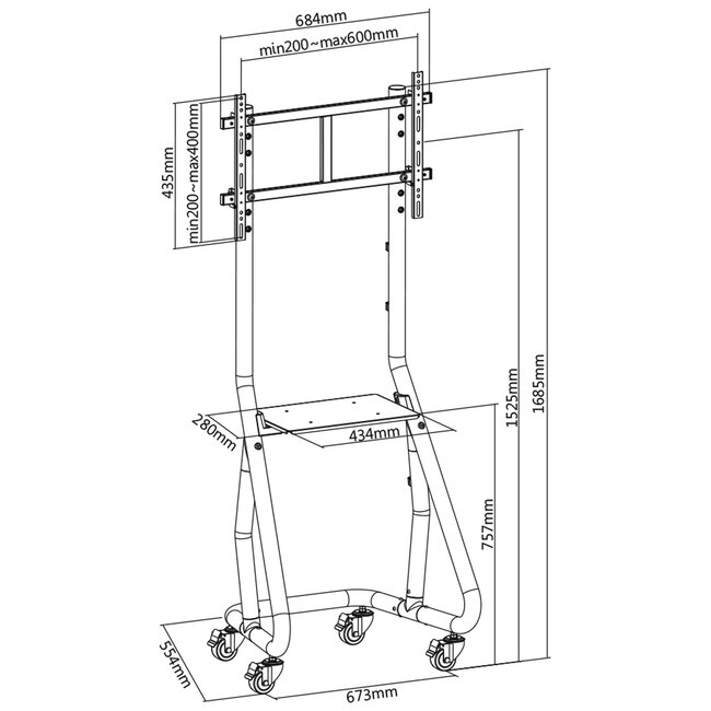 InLine® TV trolley, voor LED TV 37"-80" (94-203cm), max. 80kg
